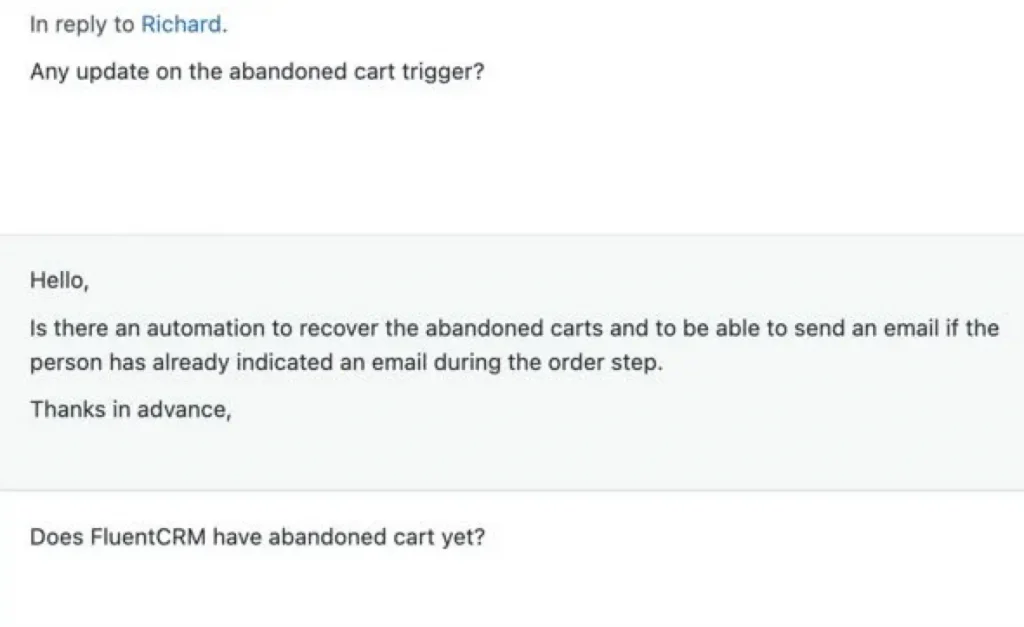 abandoned cart feature requests